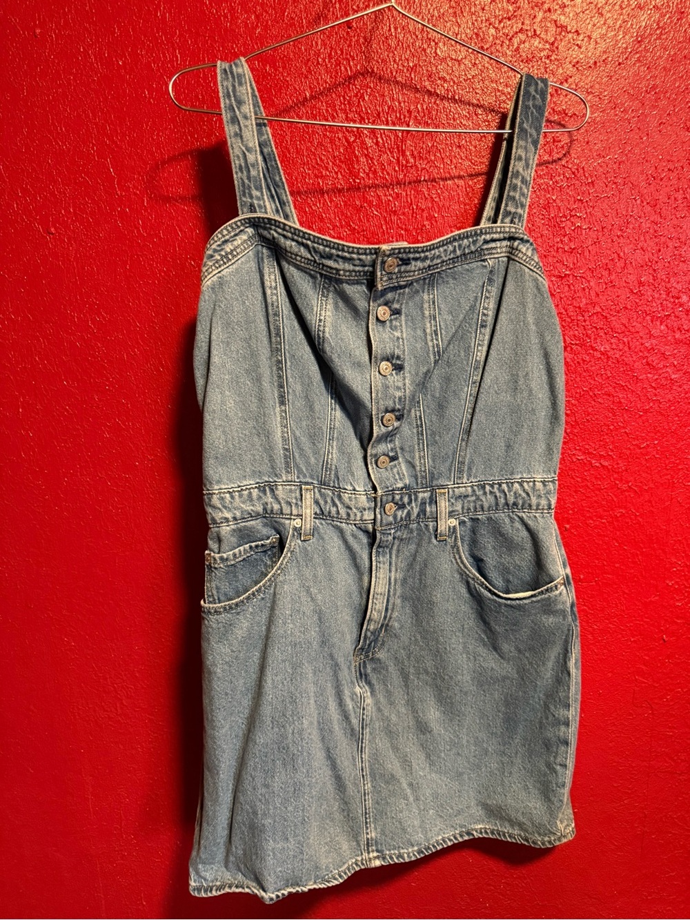 184. Preloved Levi's Light Blue Denim Strapless Dress